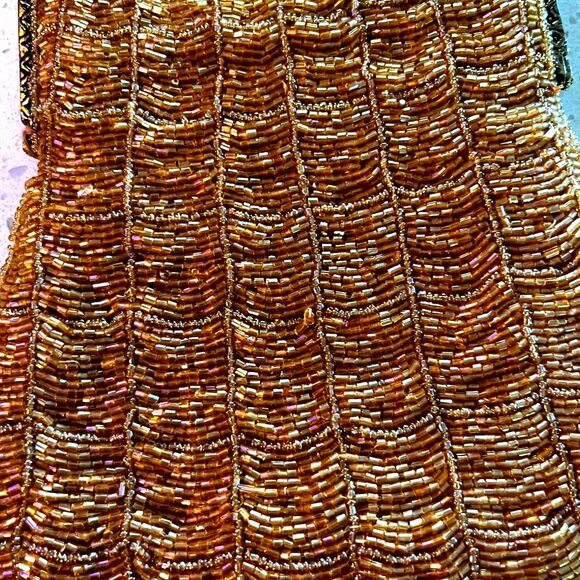 Vintage Beaded Evening Bag Gold Bronze Glass Beads Chain Strap - Picture 4 of 8